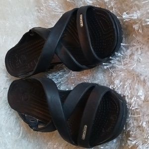 Crocs size 7 High Heel Sandal Cyprus Womens Black Slip-on Shoes